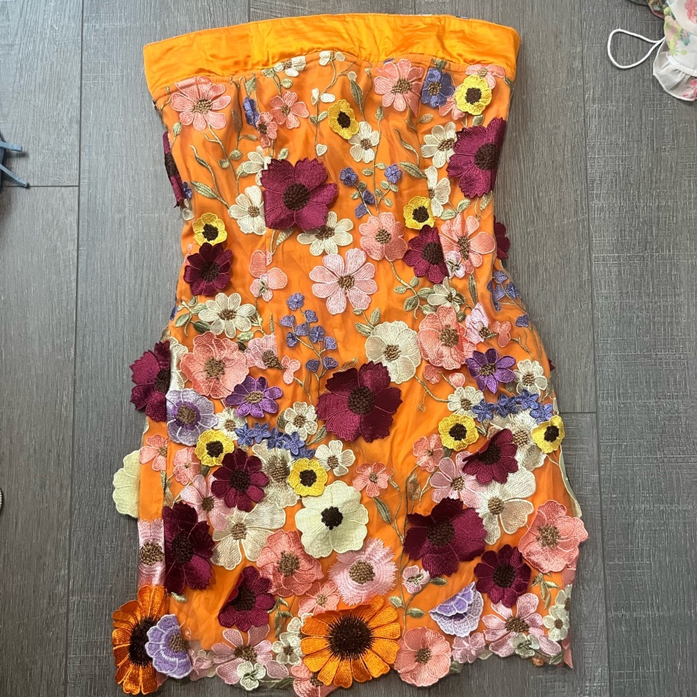 Hello Molly Orange Floral Embroidered Dress